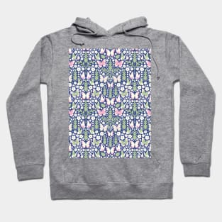 BUTTERFLY DAMASK GEOMETRIC BOTANICAL FLORAL PATTERN BLUE PINK GREEN Hoodie